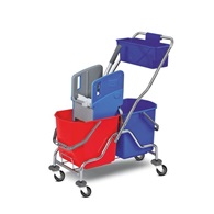 vozík úklidový 2xvědro 23 l se ždímačem, košík, chrom