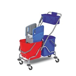 vozík úklidový 2xvědro 23 l se ždímačem, košík, chrom